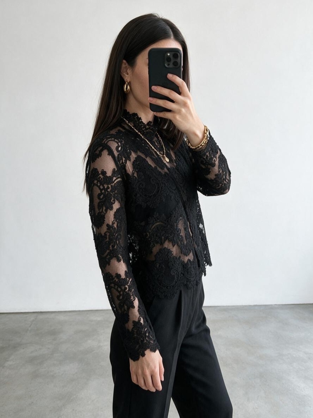 Babaton 1-01 Black Lace Cardigan Open Front Size L Whimsigoth